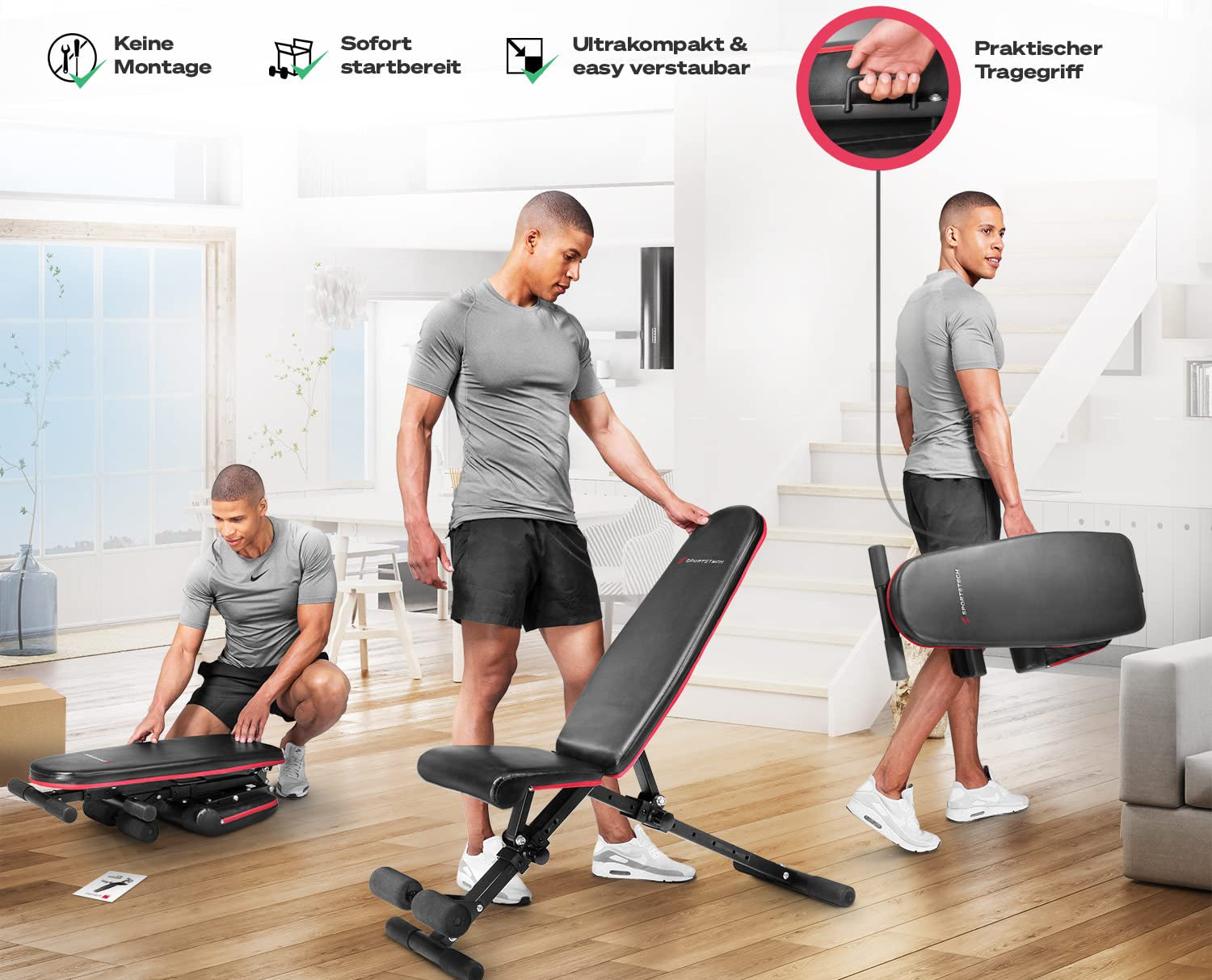 Sportstech Hantelbank Klappbar für Zuhause, 40in1 Schrägbank & Flachbank mit Bankdrücken, Rückentrainer, bench press, Deutsche Qualitätsmarke, sicheres Verstellsystem, BRT400